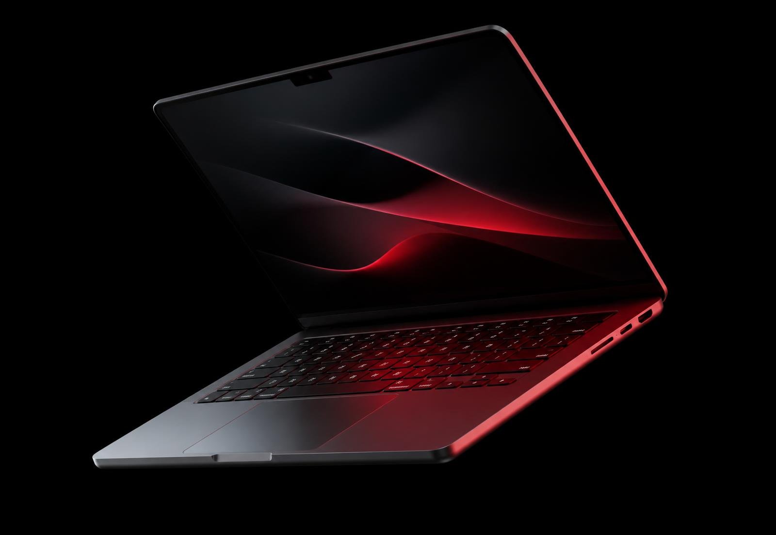 Premium laptop lit with red studio lighting